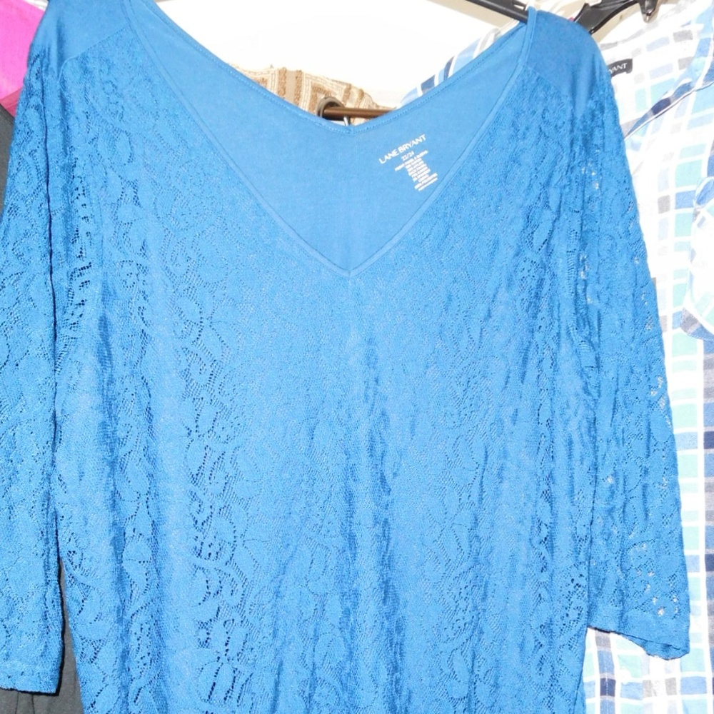 NWT 22W 24W BLUE LANE BRYANT LACE SLEEVED KNIT TOP